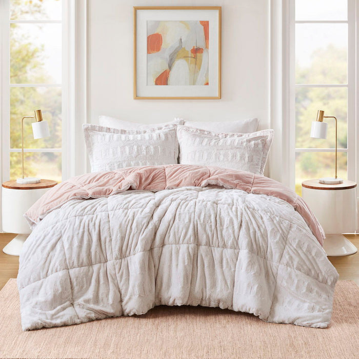 Gia - Twin Back Print Long Comforter Mini Set - Blush - Simple Home Plus