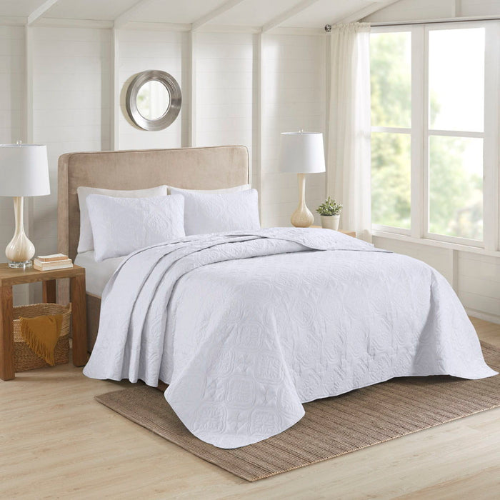 Oakley - 3 Piece Reversible Microfiber Bedspread Set - White - Simple Home Plus