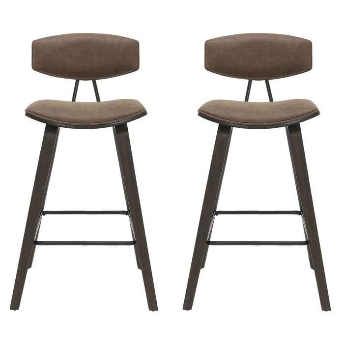 Fox - Counter Height Curved Back Wood Bar Stool With Faux Leather Seat