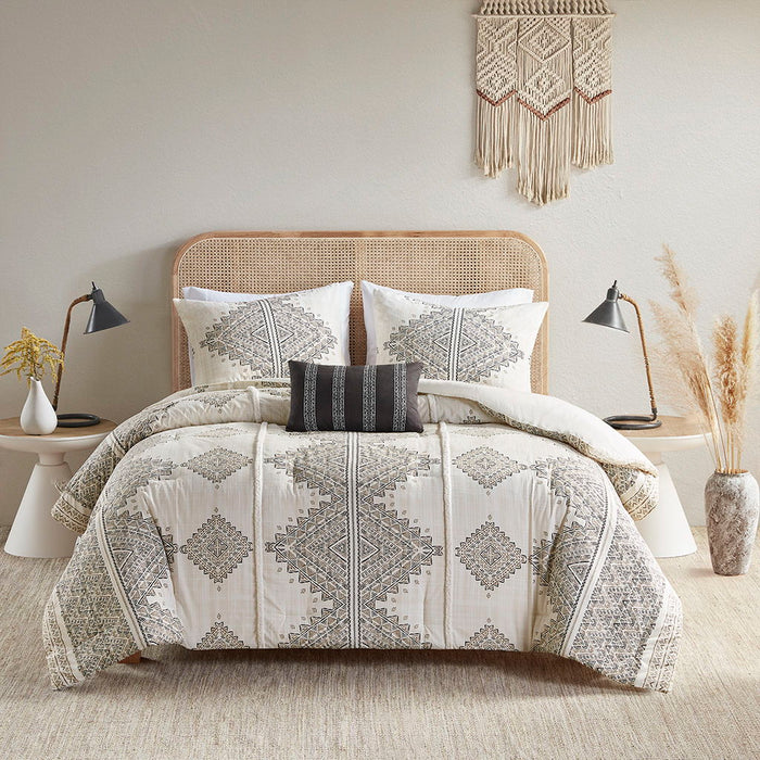 Ibiza - 4 Piece Printed Comforter Set With Throw Pillow - Black - Simple Home Plus