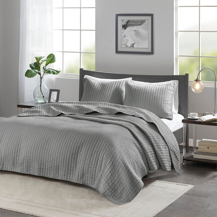 Keaton - Reversible Coverlet Set - Gray - Simple Home Plus