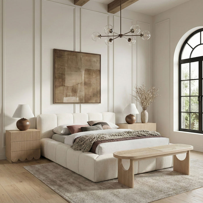 Canovia - Solid Wood And Faux Cane Bench - Simple Home Plus