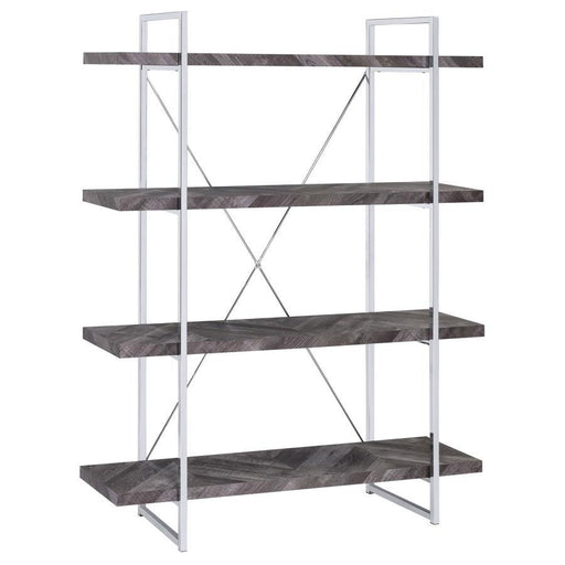 Grimma - 4-Shelf Bookshelf - Rustic Gray And Chrome - Simple Home Plus