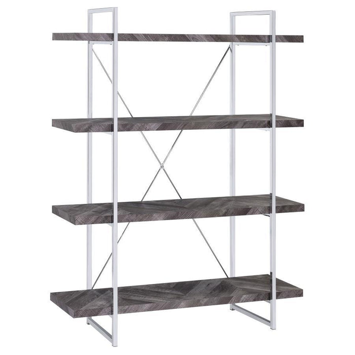 Grimma - 4-Shelf Bookshelf - Rustic Gray And Chrome - Simple Home Plus
