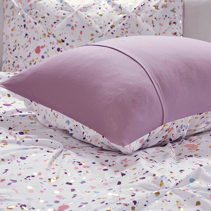 Abby - Twin Metallic Printed And Pintucked Comforter - Plum - Simple Home Plus