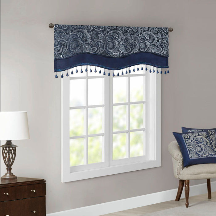 Aubrey - Window Rod Pocket Valance With Beads - Navy - Simple Home Plus