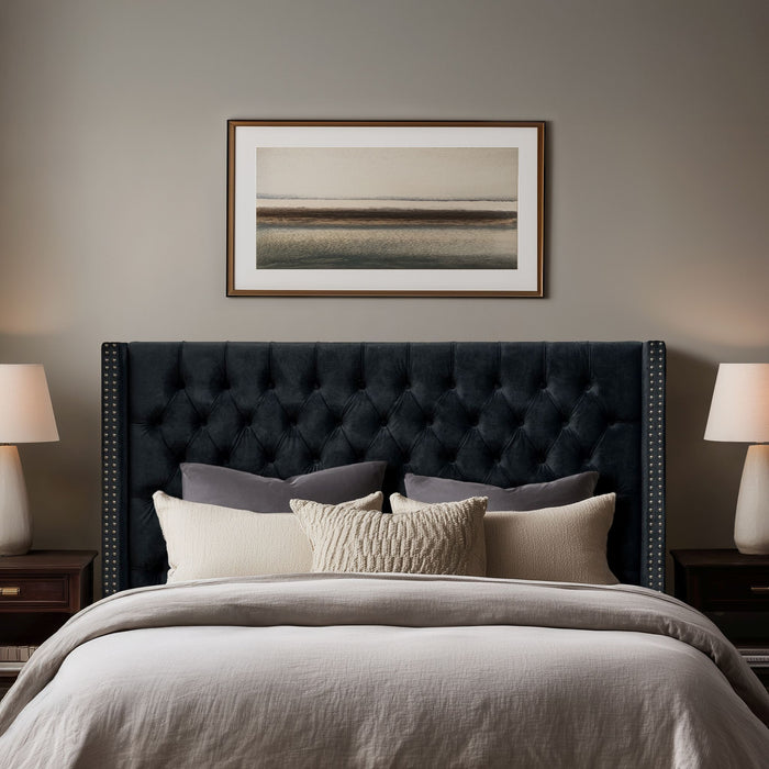 Amelia - Upholstered Wingback Headboard With Button Tufting & Nailhead Trim Velvet - Black - Simple Home Plus
