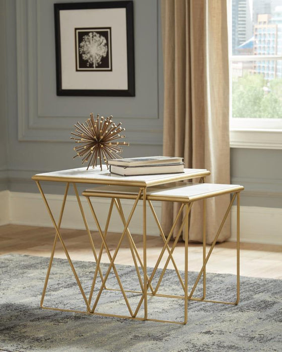 Bette - 2 Piece Marble Top Nesting Table Set - White And Gold - Simple Home Plus