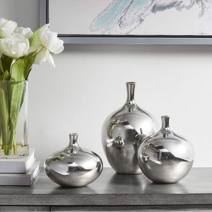 Ansen - Vase (Set of 3) - Silver - Simple Home Plus