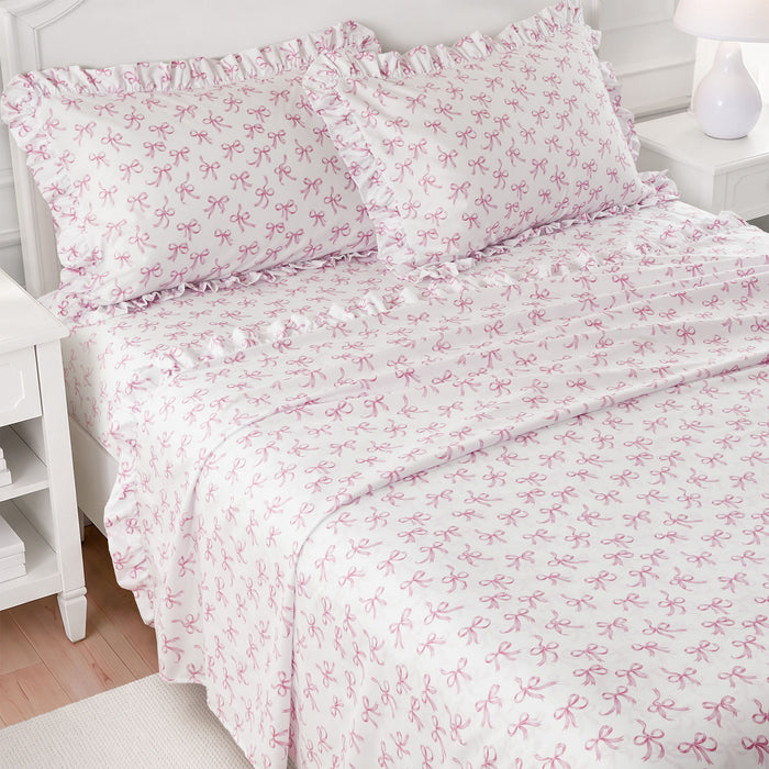 Microfiber Ruffle - Twin Long Sheets - Pink Bow