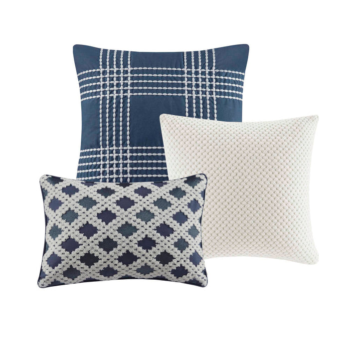 Essence - Oversized Cotton Clipped Jacquard Comforter Set With Euro Shams and Throw Pillows - Light Blue - Simple Home Plus