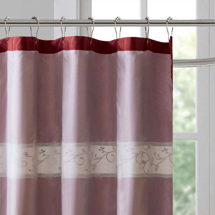 Serene - Embroidered Floral Shower Curtain - Red - Simple Home Plus