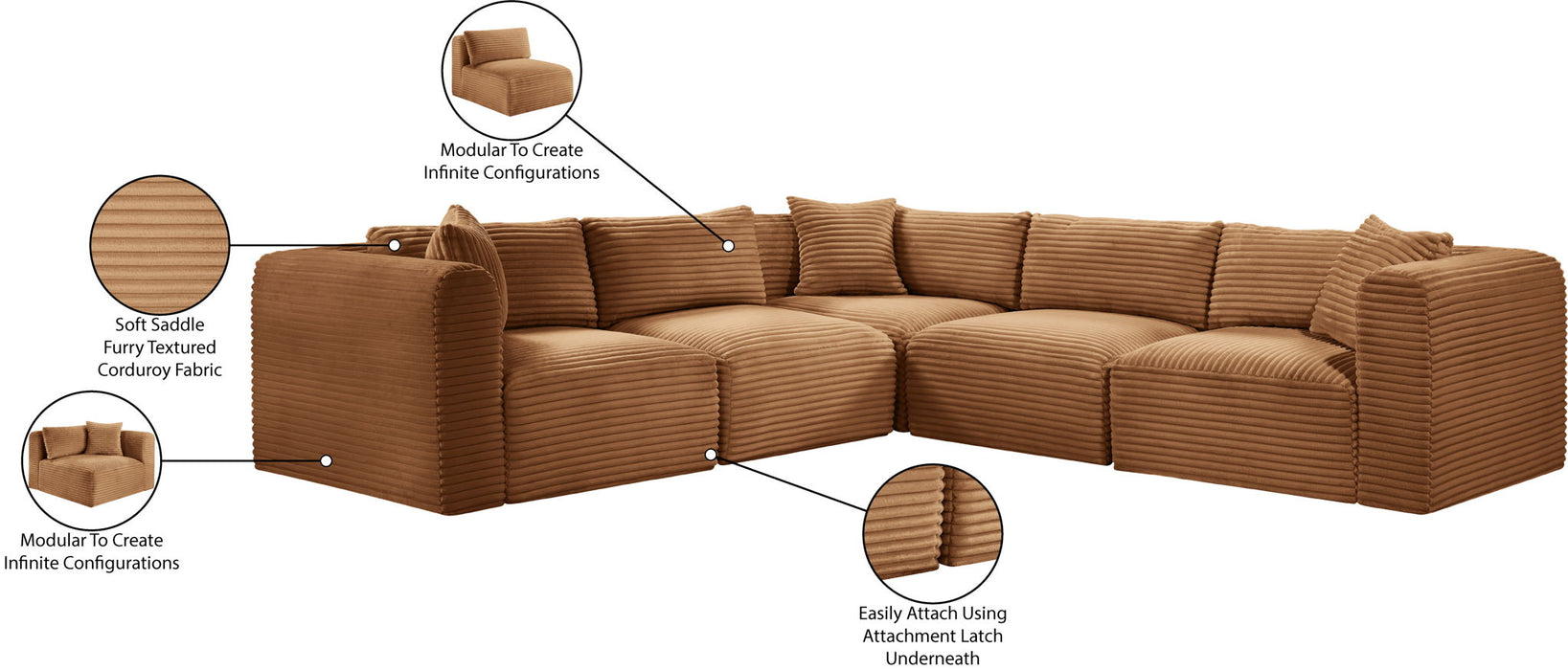 Shaggy - Fabric 5 Piece Modular Corner Sectional - Simple Home Plus