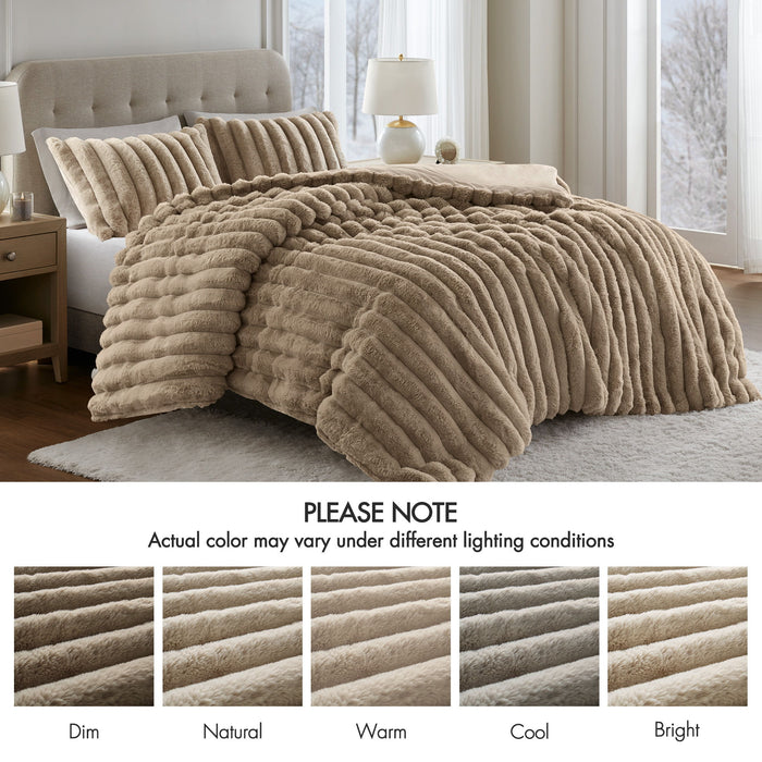 Jasmine - 3 Piece Full/Queen Ultrasoft Ribbed Comforter Set - Taupe - Simple Home Plus