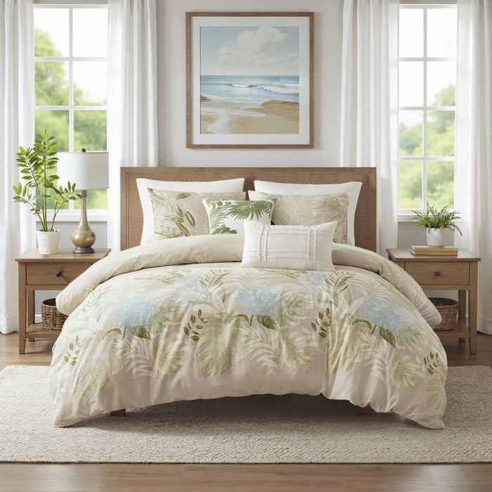 Kiawah Island - 5 Piece King Cotton Duvet Cover Set With Throw Pillow - Taupe - Simple Home Plus