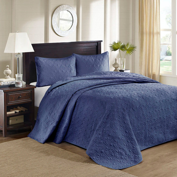 Quebec - Twin Reversible Bedspread Set - Navy - Simple Home Plus