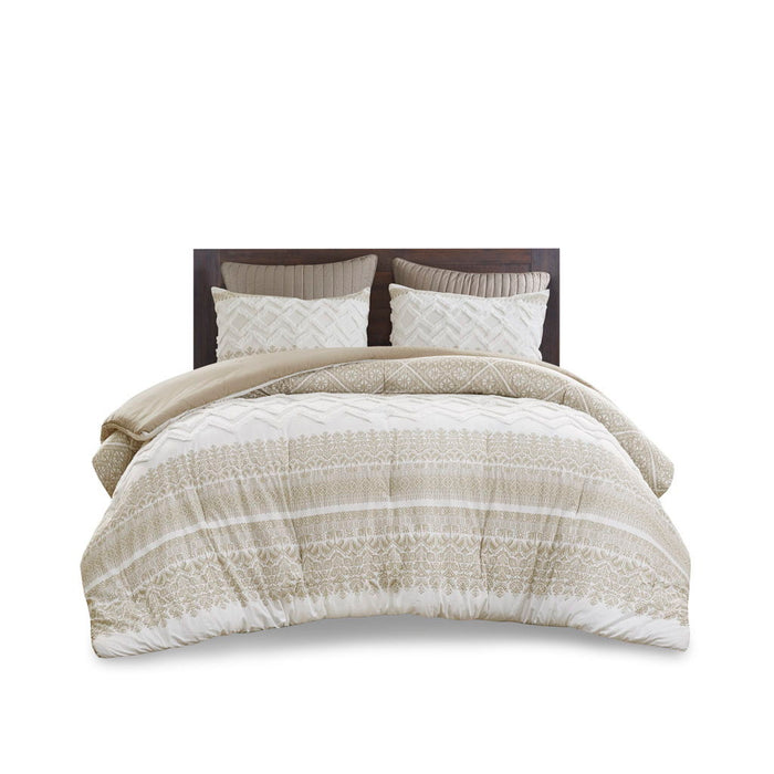 Mila - King 3 Piece Comforter Set With Tufting - Taupe - Simple Home Plus