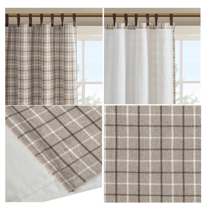 Anaheim - 50"x 95" Plaid Faux Leather Tab Top Curtain Panel With Fleece Lining - Brown - Simple Home Plus