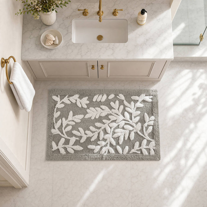 Serene - 34" x 21" Cotton Tufted Bath Rug - Gray