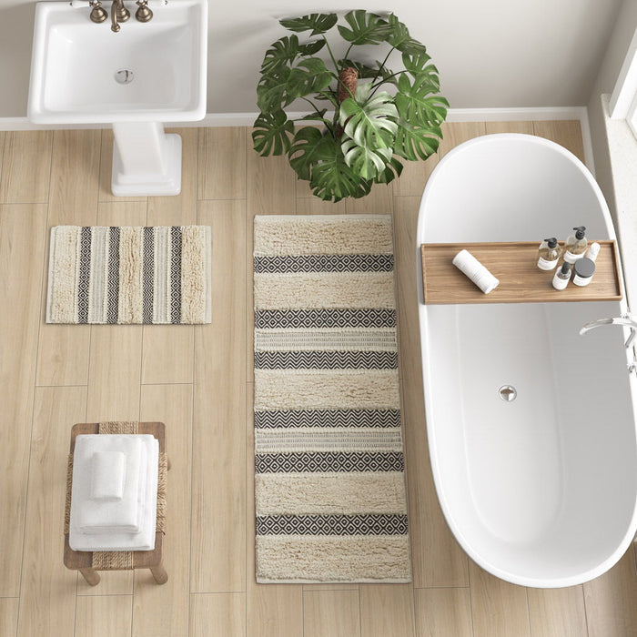 Asher - 20" x 32" Woven Texture Stripe Bath Rug - Black - Simple Home Plus