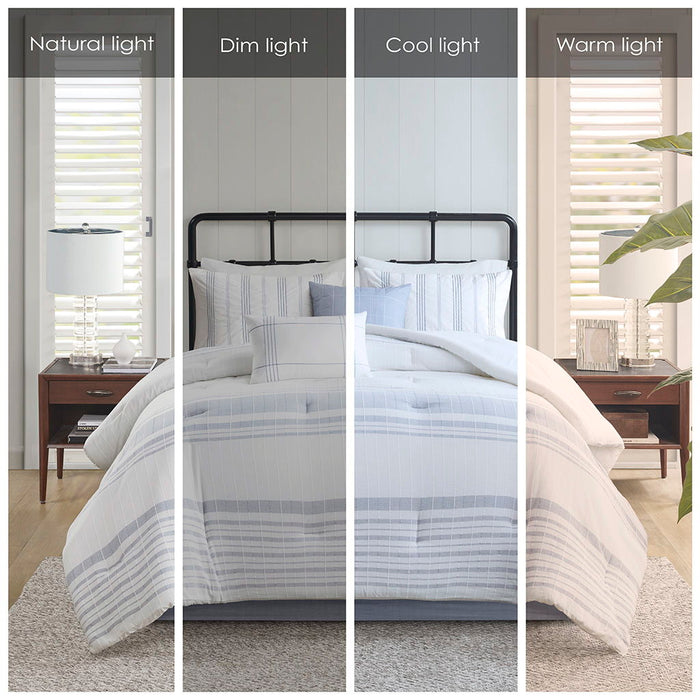Morgan - 6 Piece California King Jacquard Oversized Comforter Set - White / Blue - Simple Home Plus