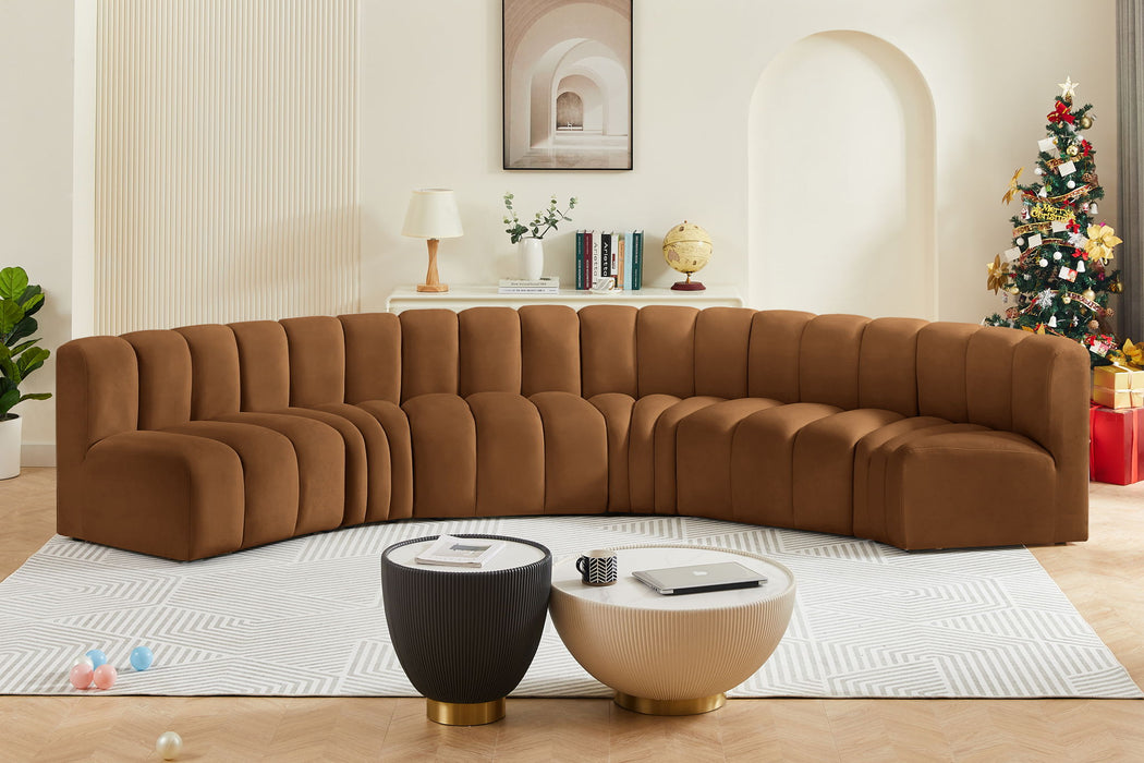 Arc - Velvet 6 Piece U-Shaped Modular Sofa - Saddle - Simple Home Plus