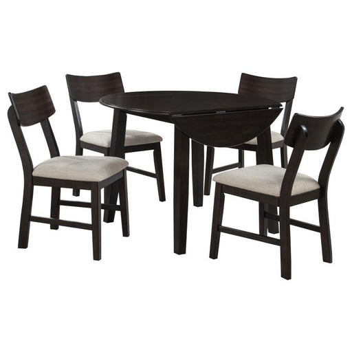 Catley - 5 Piece Round Drop Leaf Dining Table Set - Dark Coffee - Simple Home Plus
