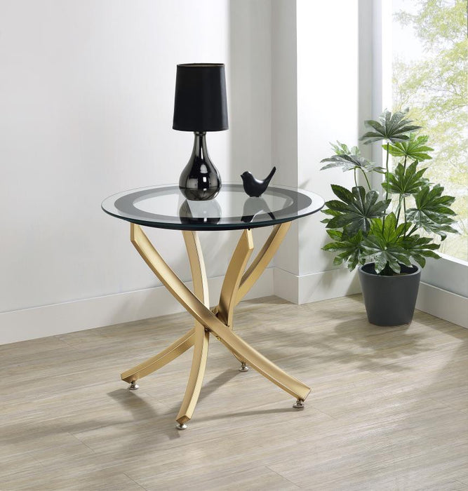 Brooke - Round Glass Top Side End Table Metal Base - Simple Home Plus
