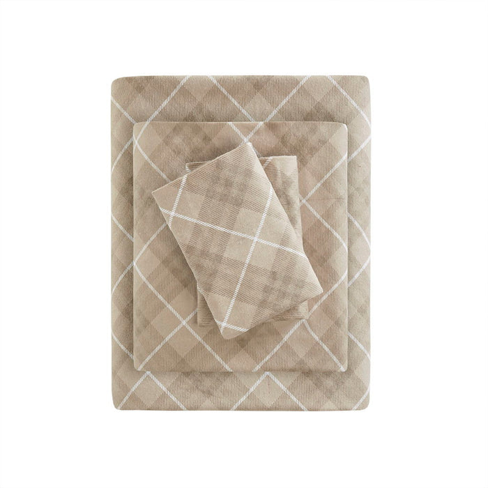 Cozy Flannel - Twin Long Sheet Set - Tan Plaid