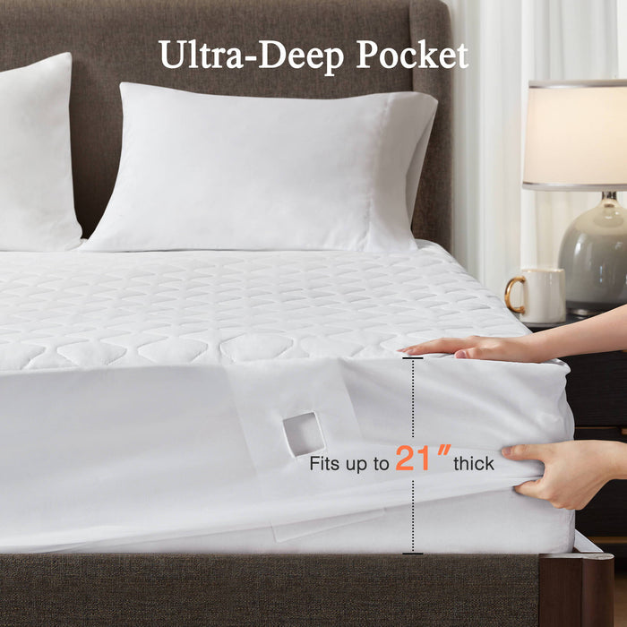 Cotton - Queen Deep Pocket Heated Mattress Pad-20 Heat Settings - White