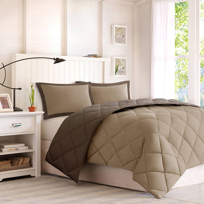 Larkspur - 3M Scotchgard Diamond Quilting Reversible Down Alternative Comforter Set - Brown / Sand - Simple Home Plus
