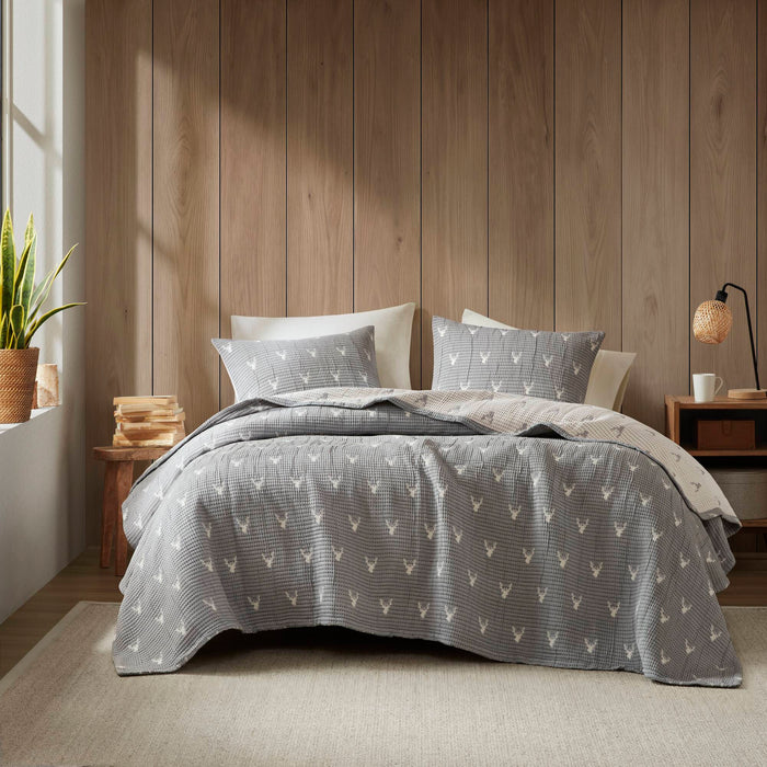 Keystone - King/California King Coverlet Set - Gray - Simple Home Plus