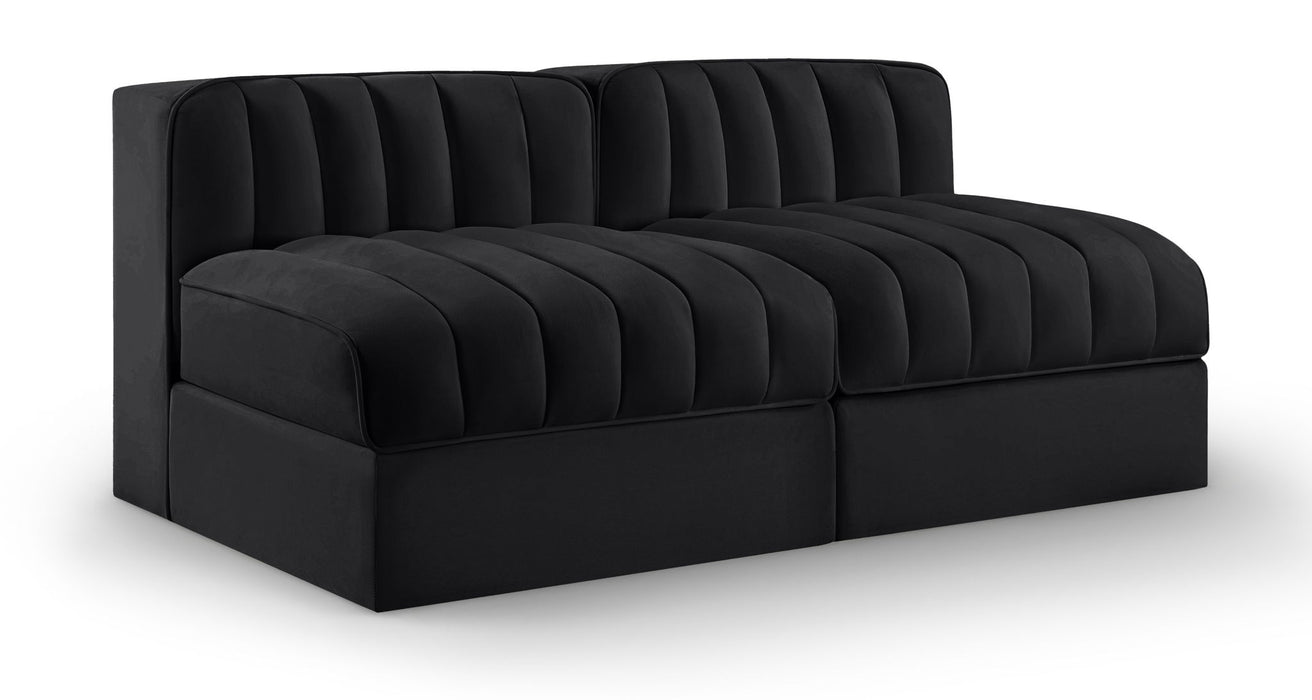 Rummi - Velvet Performance Fabric Upholstered 2 Piece Modular Armless Loveseat - Simple Home Plus