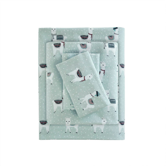 Cozy Flannel - Twin 100% Printed Sheet Set - Seafoam Llama