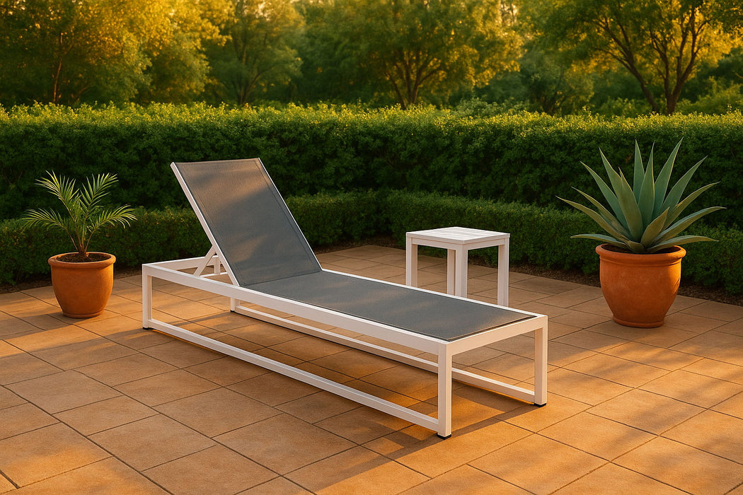 Maldives - Water Resistant Outdoor Patio Adjustable Sun Chaise Lounge Chair With White Base - Simple Home Plus