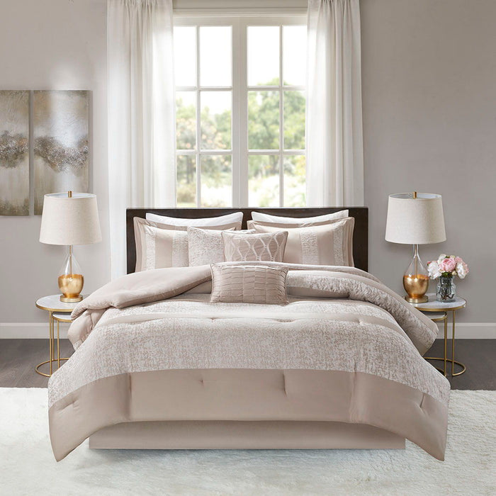 Ava - Queen 7 Piece Comforter Set - Taupe - Simple Home Plus