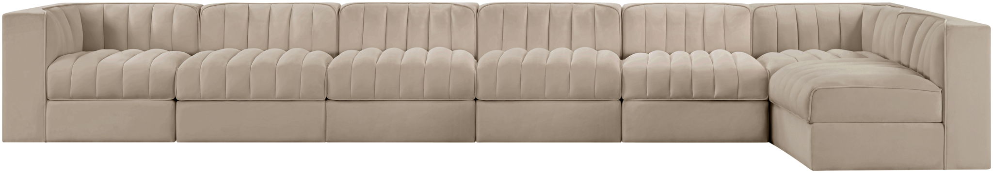 Rummi - Velvet Performance Fabric Upholstered 7 Piece Modular Sectional, L-Shaped (Right) - Simple Home Plus