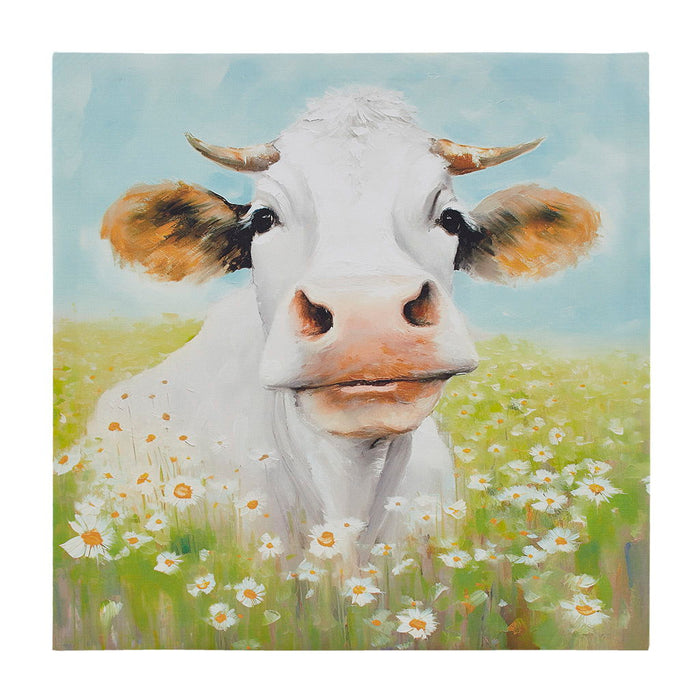 Sunshine Animals - Cow Canvas Wall Art - Green Multi