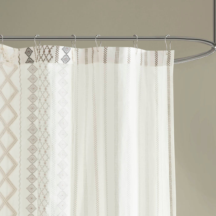 Imani - Printed Shower Curtain With Chenille - Ivory
