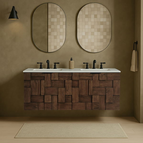 Leonardo - Engineered Stone And Solid Wood 24" Wall Mounted Bathroom Vanity