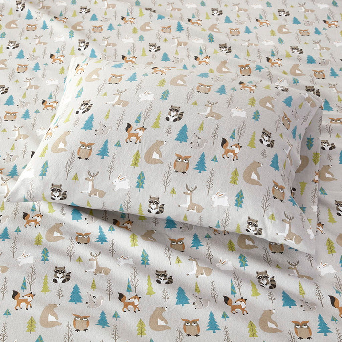 Cozy Flannel - Twin Long 100% Printed Sheet Set - Multi Forest Animals