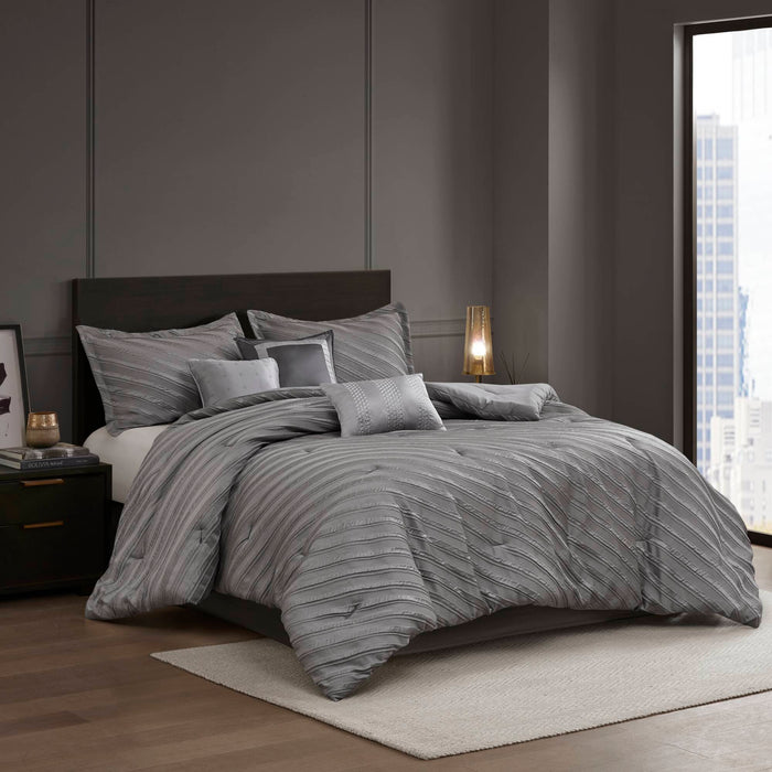 Riva - 7 Piece Queen Comforter Set - Gray - Simple Home Plus