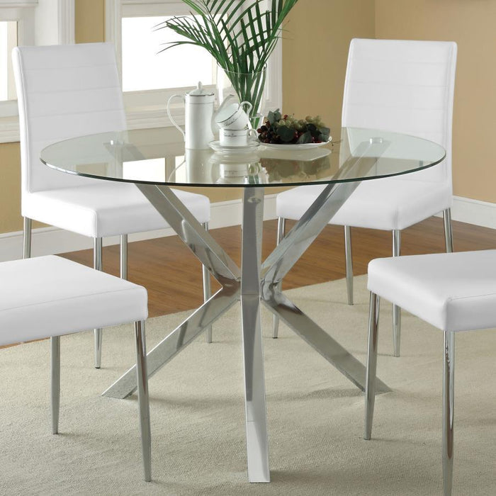 Vance - Round Glass Top Asterisk Dining Table - Chrome - Simple Home Plus
