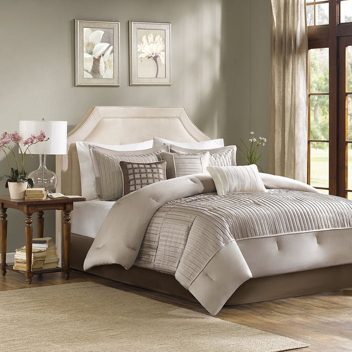 Trinity - California King Piece Comforter (Set of 7) - Taupe - Simple Home Plus