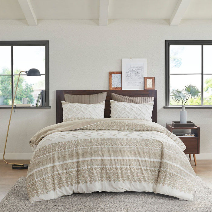 Mila - King 3 Piece Duvet Cover Set With Tufting - Taupe - Simple Home Plus