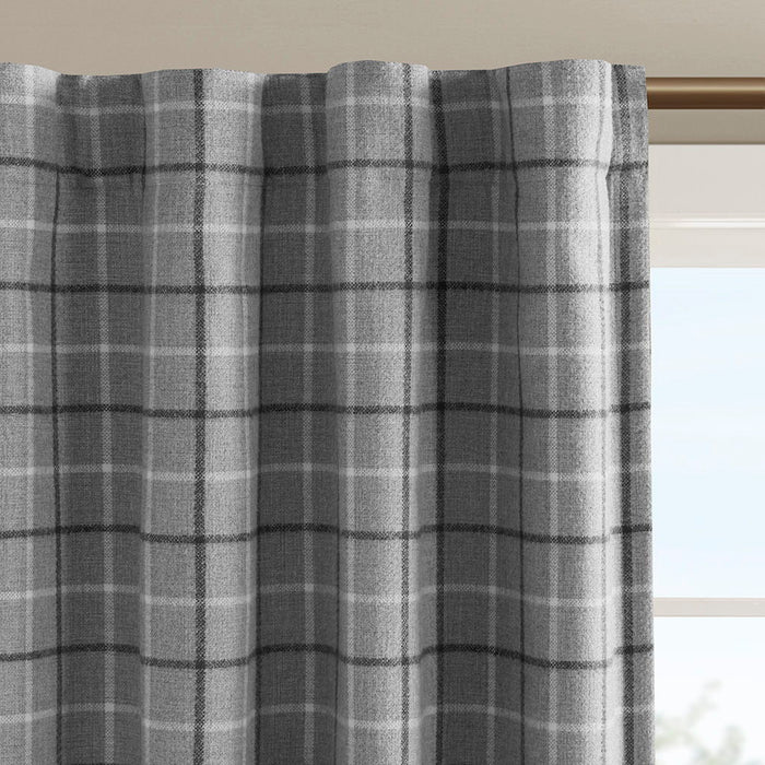 Anaheim - Plaid Rod Pocket and Back Tab Curtain Panel With Fabric Lining - Gray - Simple Home Plus