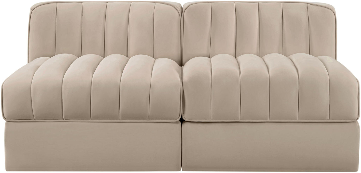 Rummi - Velvet Performance Fabric Upholstered 2 Piece Modular Armless Loveseat - Simple Home Plus