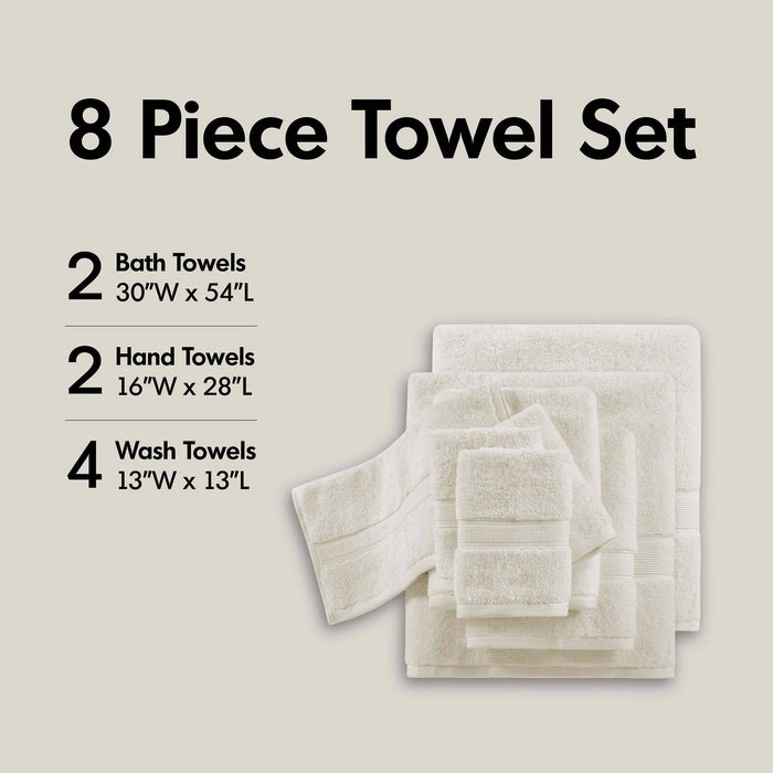 800GSM - 8 Piece Antimicrobial Towel Set - Cream - Simple Home Plus