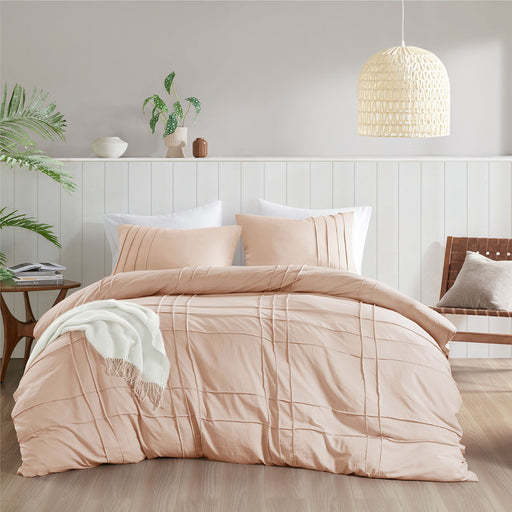Porter - California King Soft Washed Pleated Duvet Cover Set - Blush - Simple Home Plus