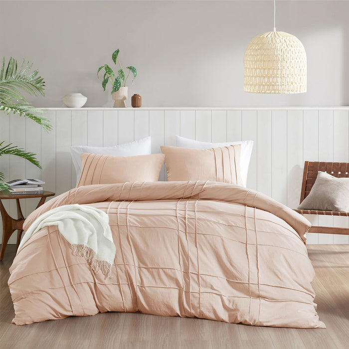 Porter - California King Soft Washed Pleated Duvet Cover Set - Blush - Simple Home Plus